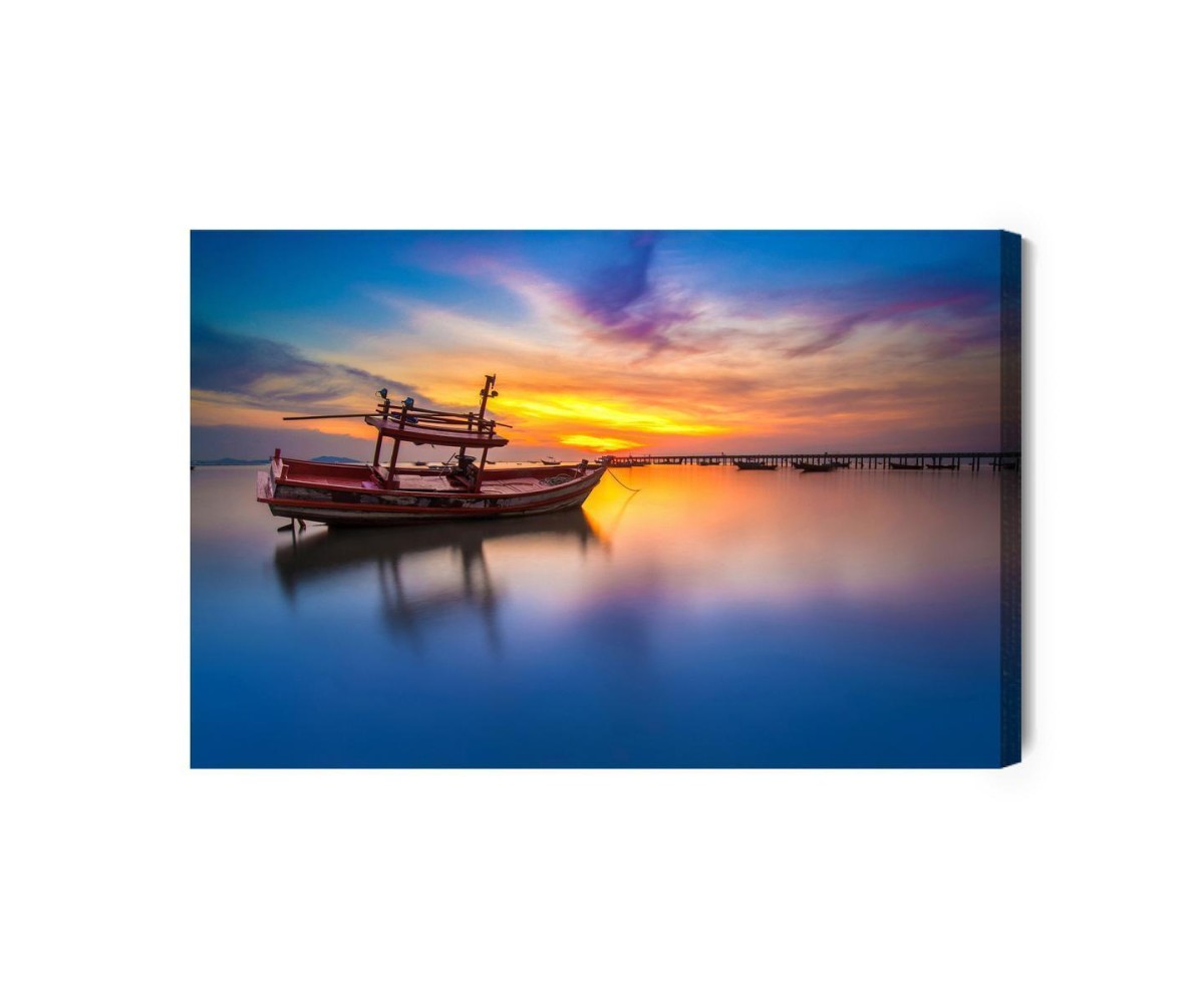 Leinwandbild Boot Beim Sonnenuntergang