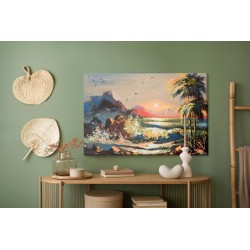 Leinwandbild Gemalte Landschaft Mit Sonnenuntergang