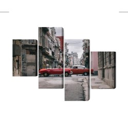 Mehrteiliges Bild Autos Im Retro-Stil In Kuba