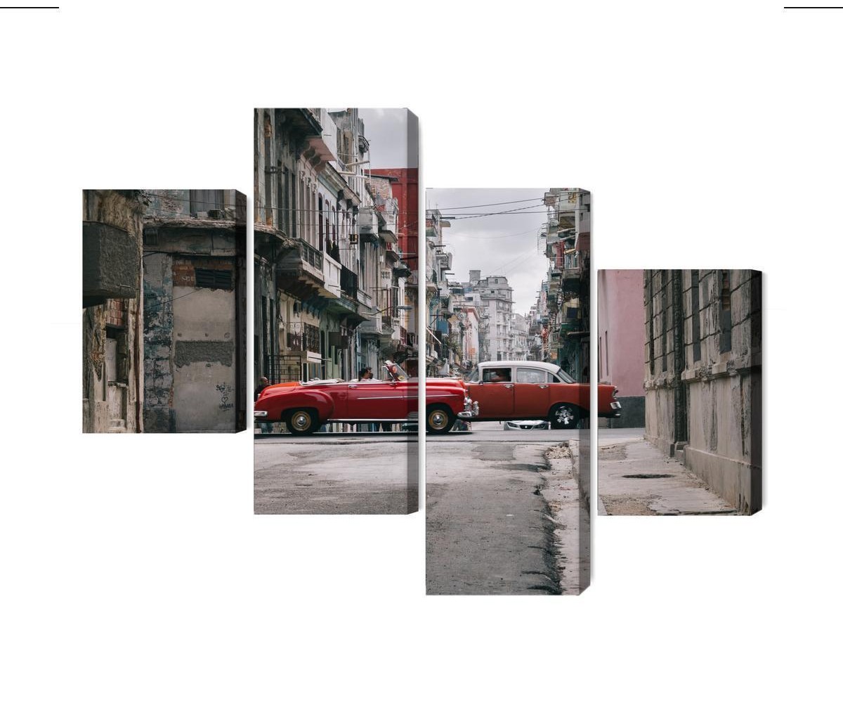 Mehrteiliges Bild Autos Im Retro-Stil In Kuba