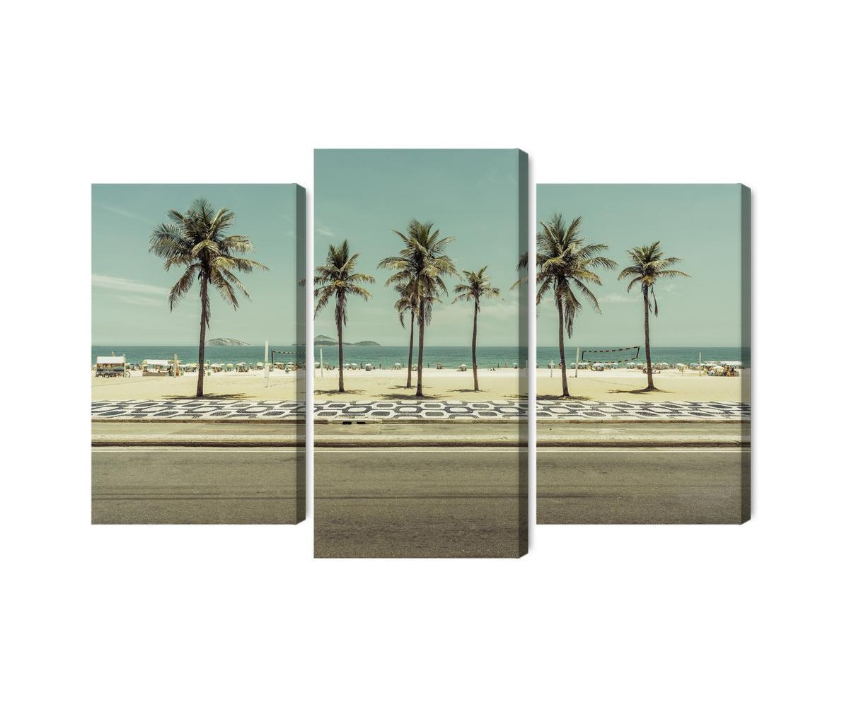 Mehrteiliges Bild Palmen Am Strand Von Ipanema In Rio De Janeiro