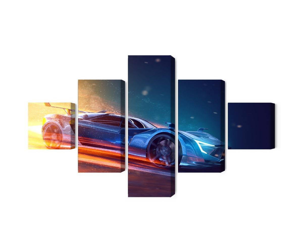 Mehrteiliges Bild 3D Futuristischer Sportwagen