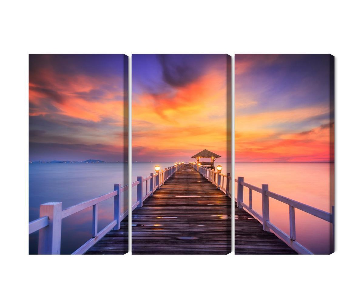 Mehrteiliges Bild Sonnenuntergang Über Der Seebrücke