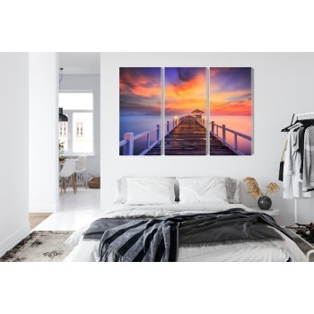 Mehrteiliges Bild Sonnenuntergang Über Der Seebrücke