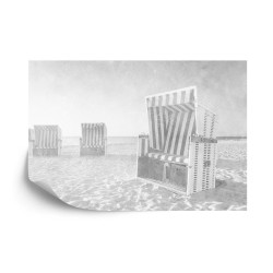 Fototapete Ostsee Strandkörbe Schwarz  Weiß
