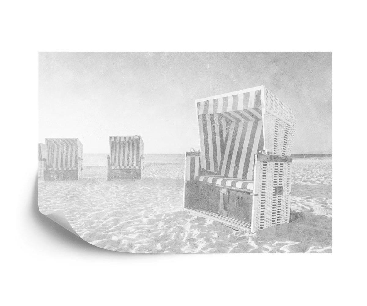 Fototapete Ostsee Strandkörbe Schwarz  Weiß