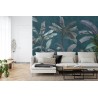 Fototapete Tropical Trees Wallpaper Design  Banana Trees And Plants  Dark Background  Pattern Design  Mural Art.