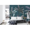 Fototapete Tropical Trees Wallpaper Design  Banana Trees And Plants  Dark Background  Pattern Design  Mural Art.