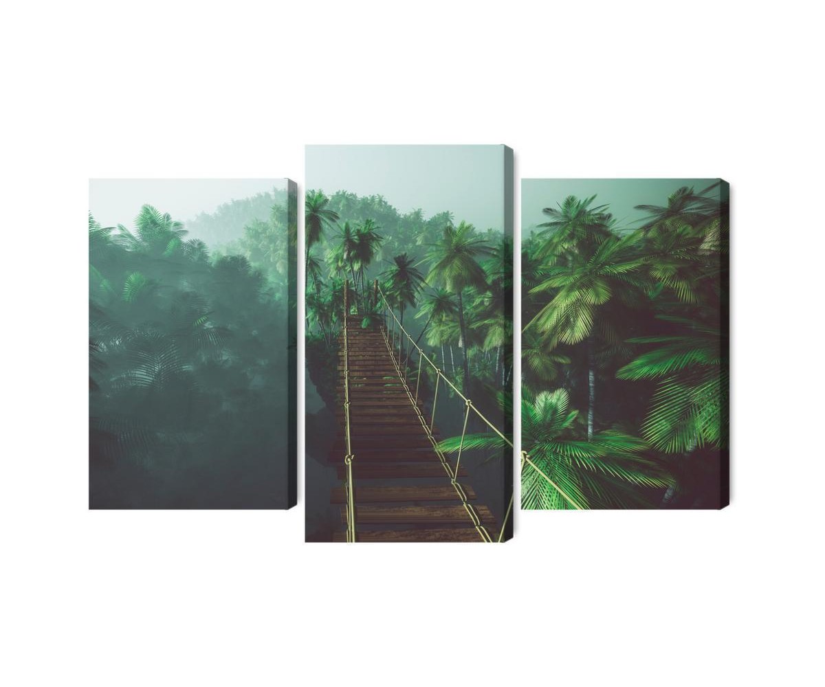 Mehrteiliges Bild Hängebrücke Im Dschungel 3D