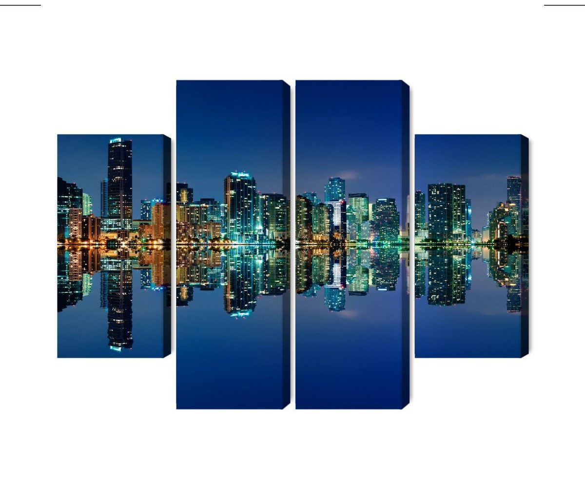 Mehrteiliges Bild Panorama Von Miami Bei Nacht