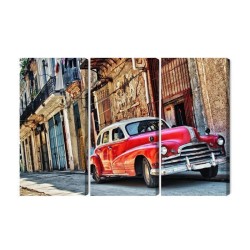 Mehrteiliges Bild Altes Amerikanisches Auto Und Gebäude In Havanna