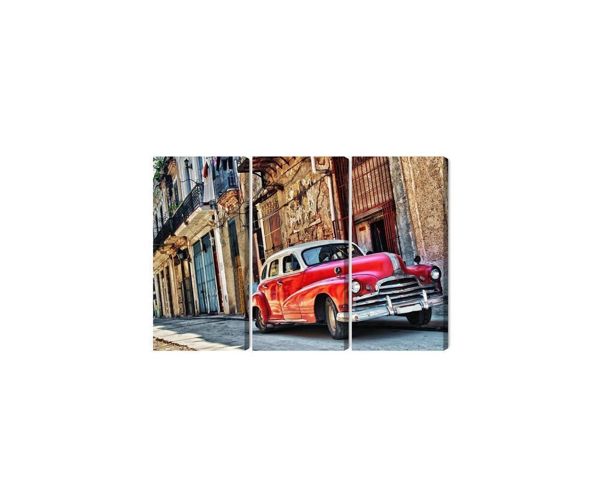 Mehrteiliges Bild Altes Amerikanisches Auto Und Gebäude In Havanna