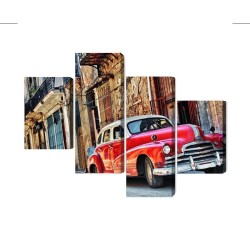 Mehrteiliges Bild Altes Amerikanisches Auto Und Gebäude In Havanna