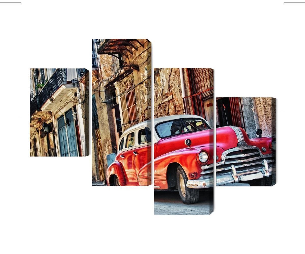 Mehrteiliges Bild Altes Amerikanisches Auto Und Gebäude In Havanna