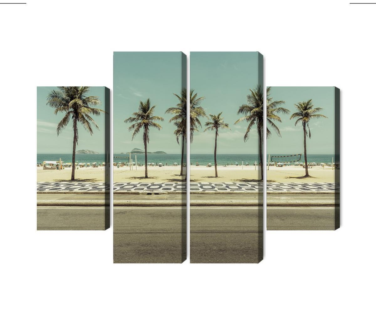 Mehrteiliges Bild Palmen Am Strand Von Ipanema In Rio De Janeiro
