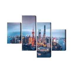 Mehrteiliges Bild Shanghai-Panorama Bei Nacht