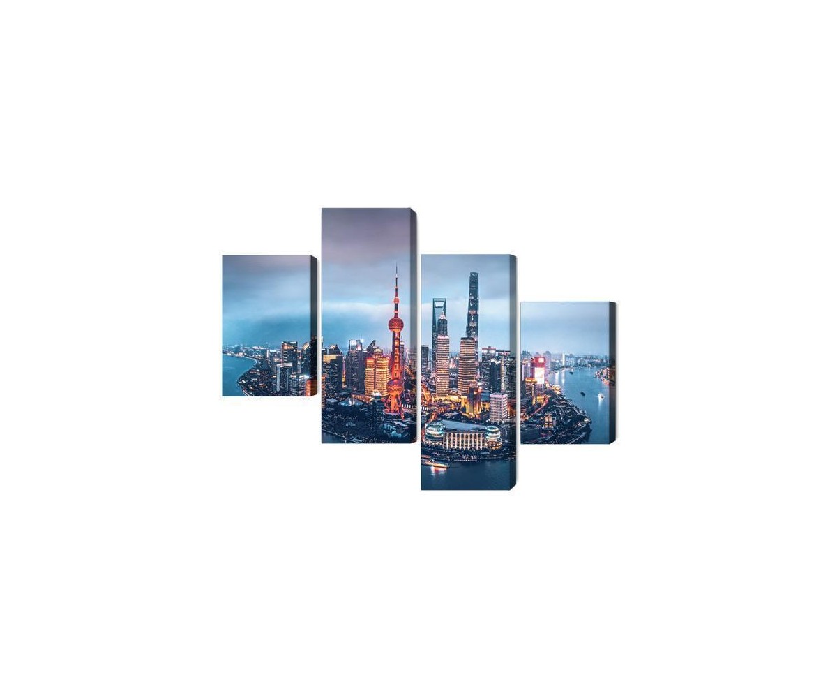 Mehrteiliges Bild Shanghai-Panorama Bei Nacht
