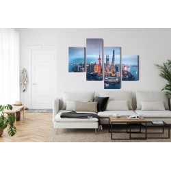 Mehrteiliges Bild Shanghai-Panorama Bei Nacht
