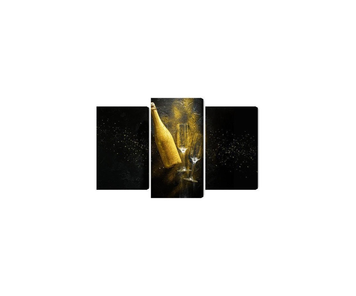 Mehrteiliges Bild Goldene Flasche Champagner