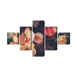 Mehrteiliges Bild Mehrfarbige Blumen Im Vintage-Stil