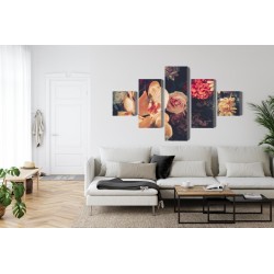 Mehrteiliges Bild Mehrfarbige Blumen Im Vintage-Stil