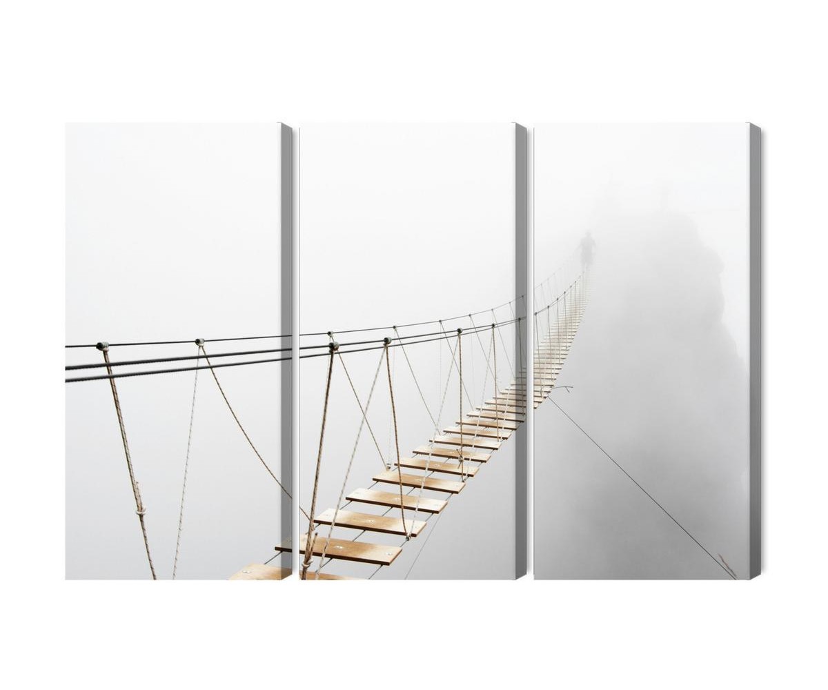 Mehrteiliges Bild Hängebrücke Im Nebel