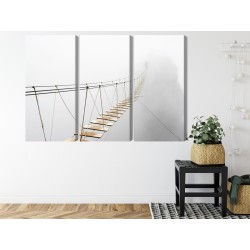 Mehrteiliges Bild Hängebrücke Im Nebel