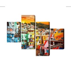 Mehrteiliges Bild Stadtzentrum Von Rio De Janeiro Und Farbenfrohe Favela