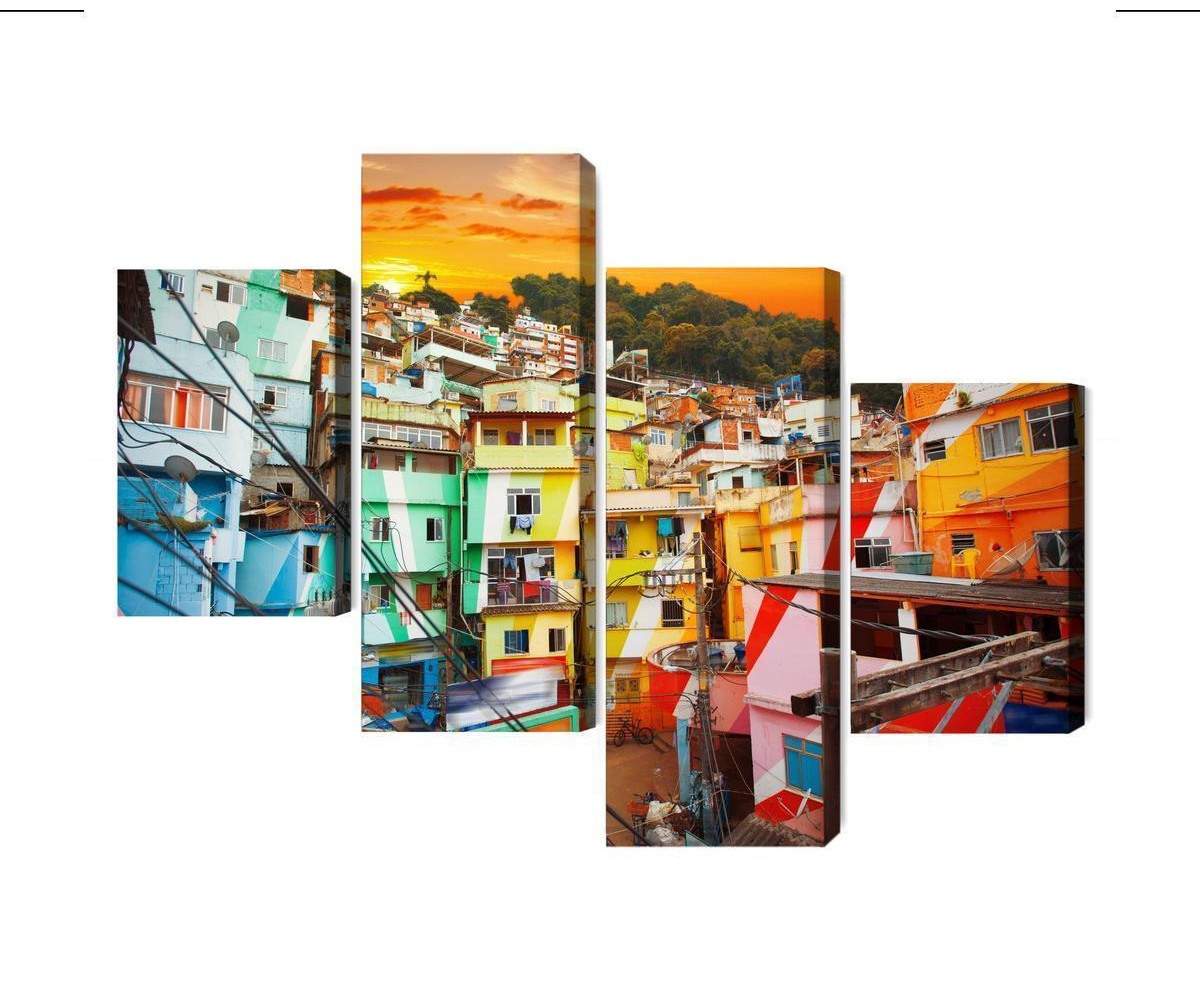 Mehrteiliges Bild Stadtzentrum Von Rio De Janeiro Und Farbenfrohe Favela