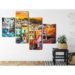 Mehrteiliges Bild Stadtzentrum Von Rio De Janeiro Und Farbenfrohe Favela