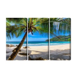 Mehrteiliges Bild Tropischer Strand Mit 3D-Palme