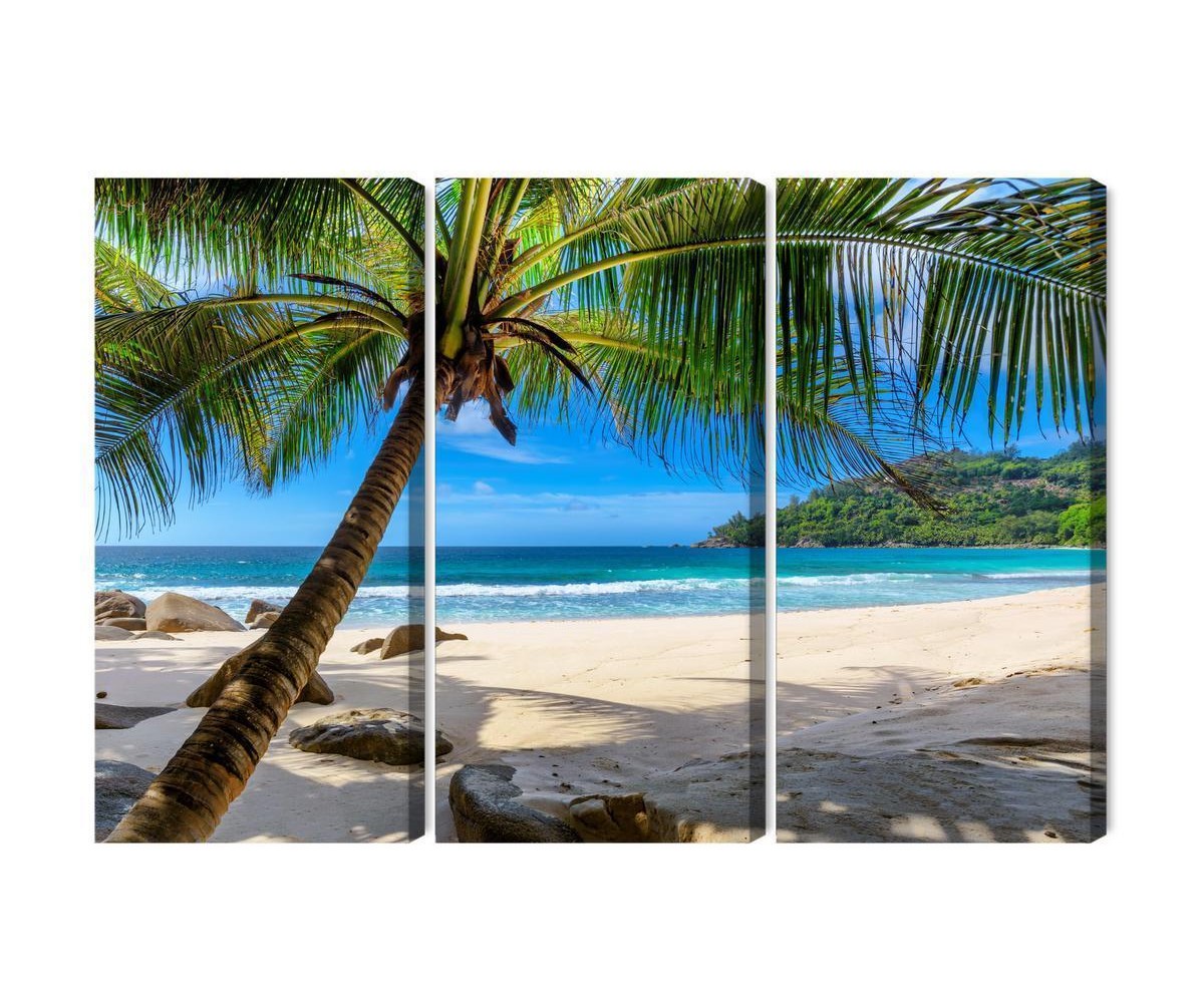 Mehrteiliges Bild Tropischer Strand Mit 3D-Palme