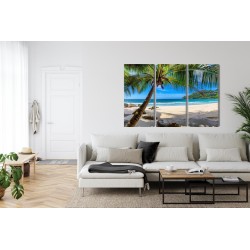 Mehrteiliges Bild Tropischer Strand Mit 3D-Palme