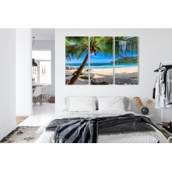 Mehrteiliges Bild Tropischer Strand Mit 3D-Palme