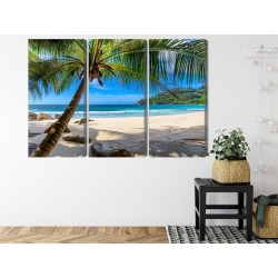 Mehrteiliges Bild Tropischer Strand Mit 3D-Palme