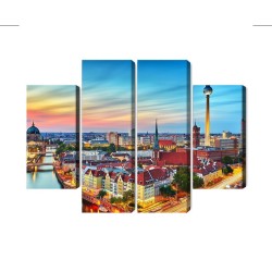 Mehrteiliges Bild Bunter Himmel Und Berlin-Panorama