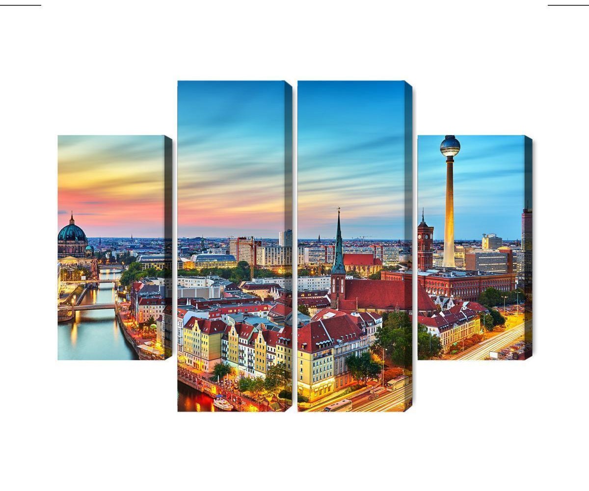 Mehrteiliges Bild Bunter Himmel Und Berlin-Panorama