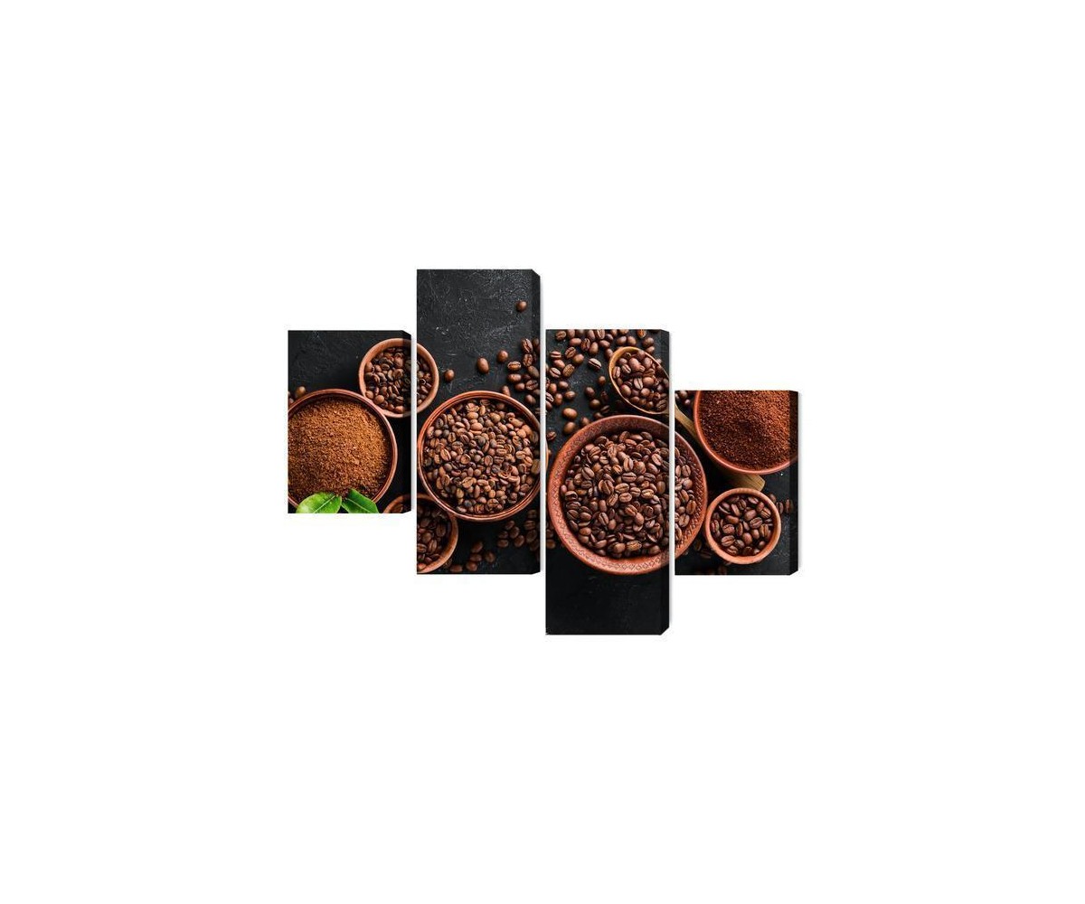 Mehrteiliges Bild Gemahlener Kaffee Und Bohnen