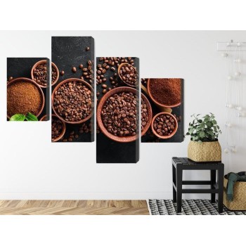 Mehrteiliges Bild Gemahlener Kaffee Und Bohnen