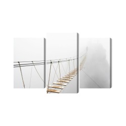 Mehrteiliges Bild Hängebrücke Im Nebel
