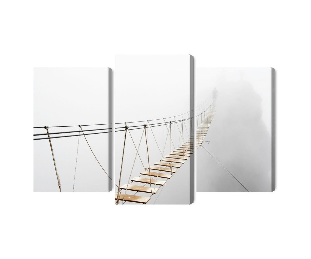 Mehrteiliges Bild Hängebrücke Im Nebel
