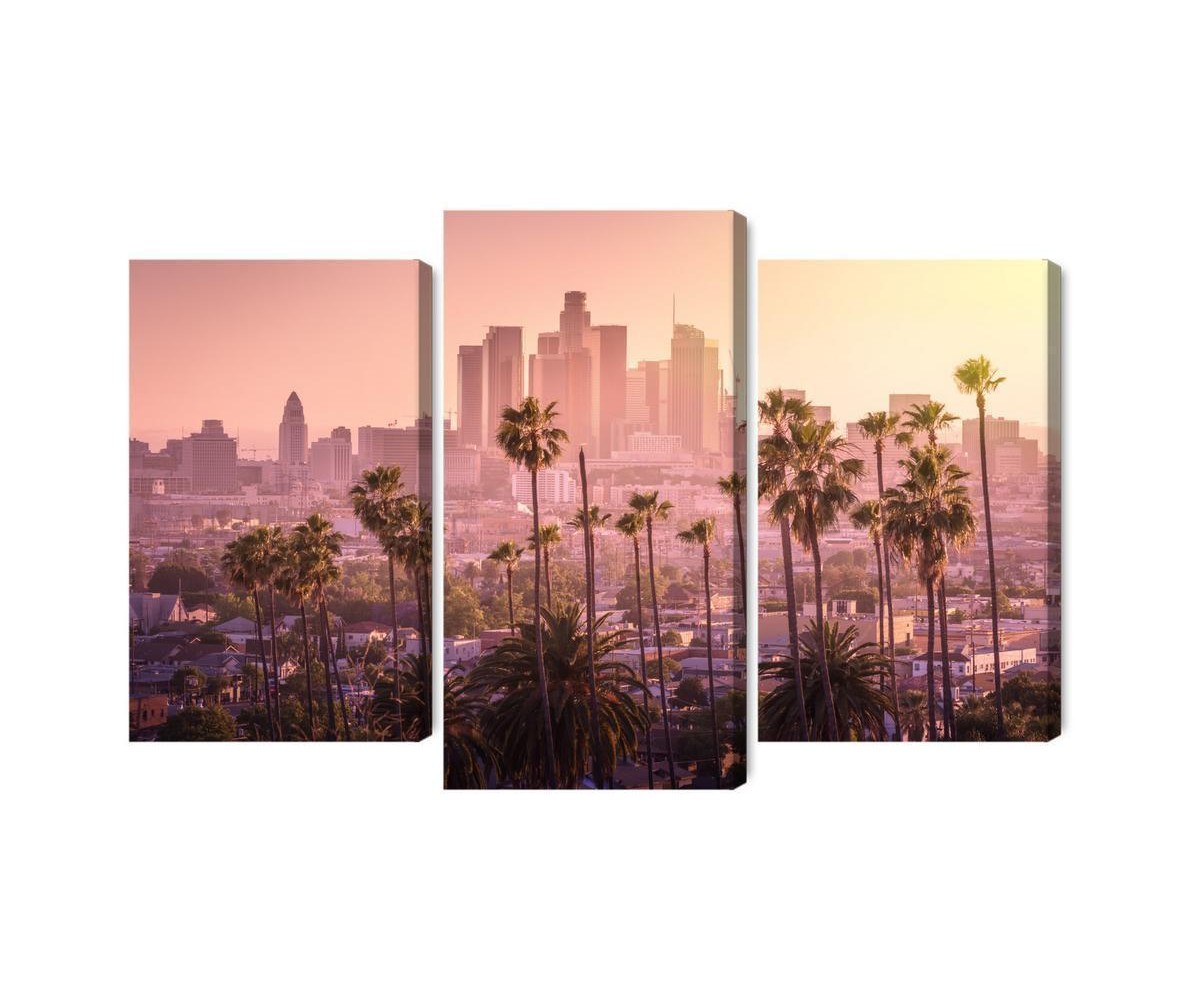 Mehrteiliges Bild Innenstadt Von Los Angeles Bei Sonnenuntergang