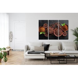 Mehrteiliges Bild Gemahlener Kaffee Und Bohnen