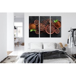 Mehrteiliges Bild Gemahlener Kaffee Und Bohnen