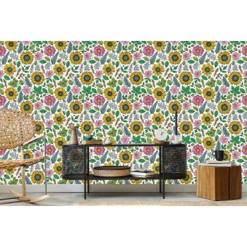 Tapete Bunte Sonnenblumen Mit Pflanzen