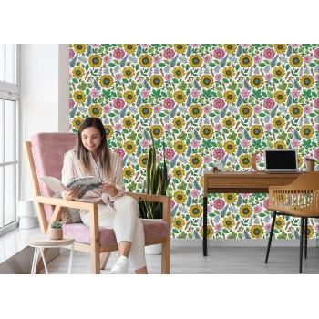 Tapete Bunte Sonnenblumen Mit Pflanzen