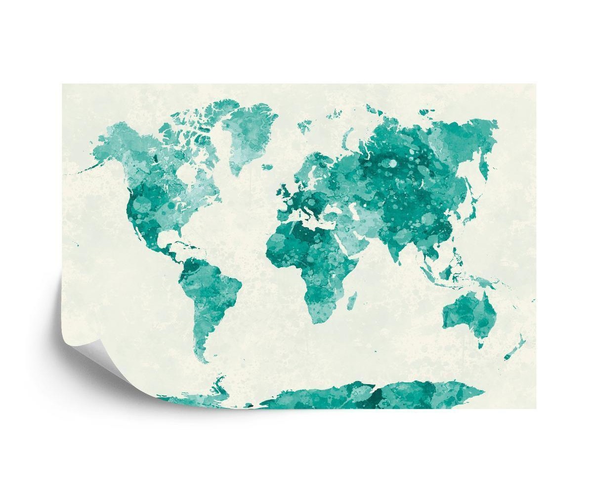 Fototapete Aquarell Weltkarte Grün