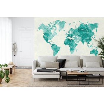 Fototapete Aquarell Weltkarte Grün