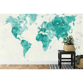 Fototapete Aquarell Weltkarte Grün