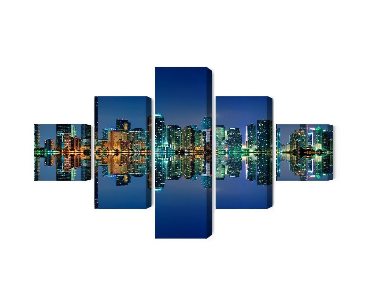 Mehrteiliges Bild Panorama Von Miami Bei Nacht